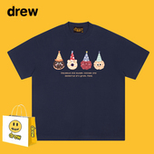 t恤男女情侣夏季 Drew美式 潮牌卡通饼干印花纯棉短袖 宽松显瘦上衣