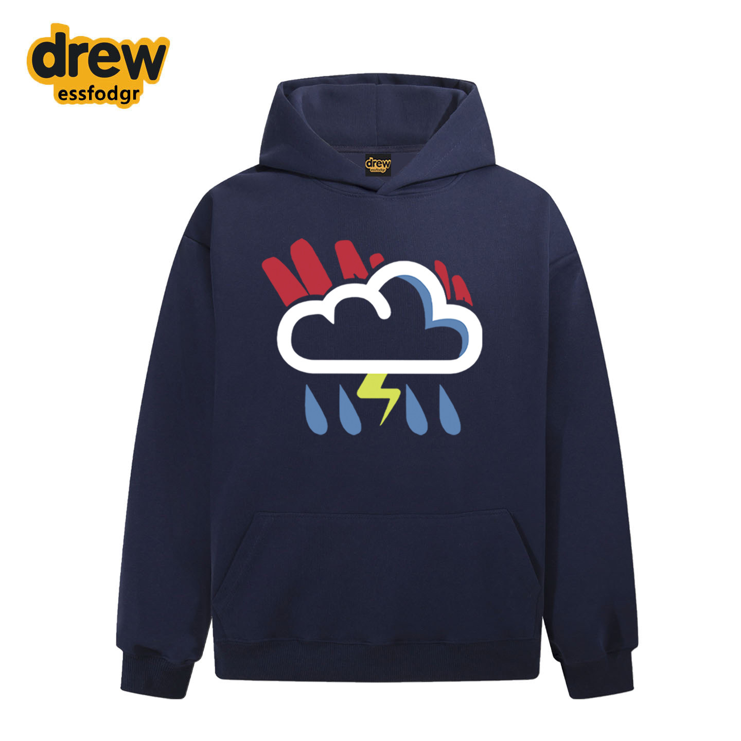 Drew美式潮牌高级感雷电雨印花连帽卫衣男女秋冬宽松百搭情侣外套