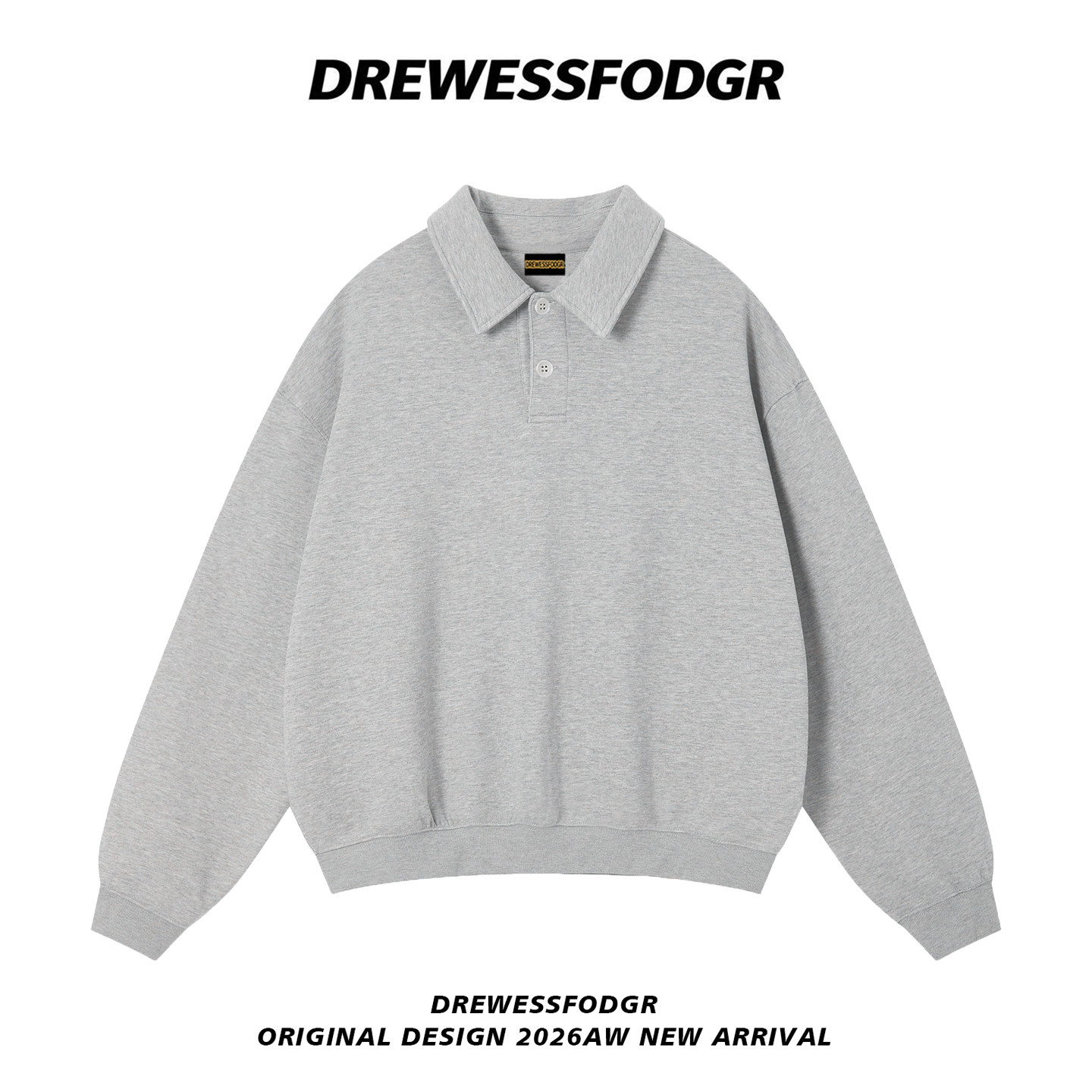 DREWESSFODGR老钱风纯色长袖Polo衫男女美式复古重磅宽松翻领卫衣