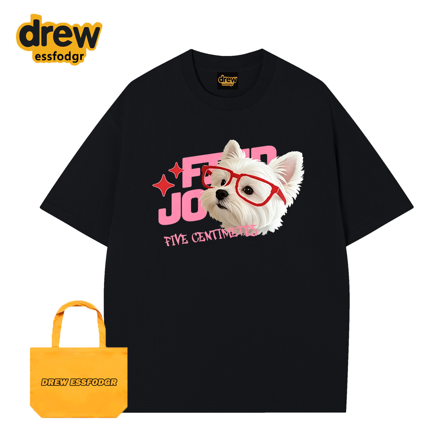 DREW ESSFODGR美式趣味眼镜可爱狗狗卡通印花男女纯棉短袖T恤夏季