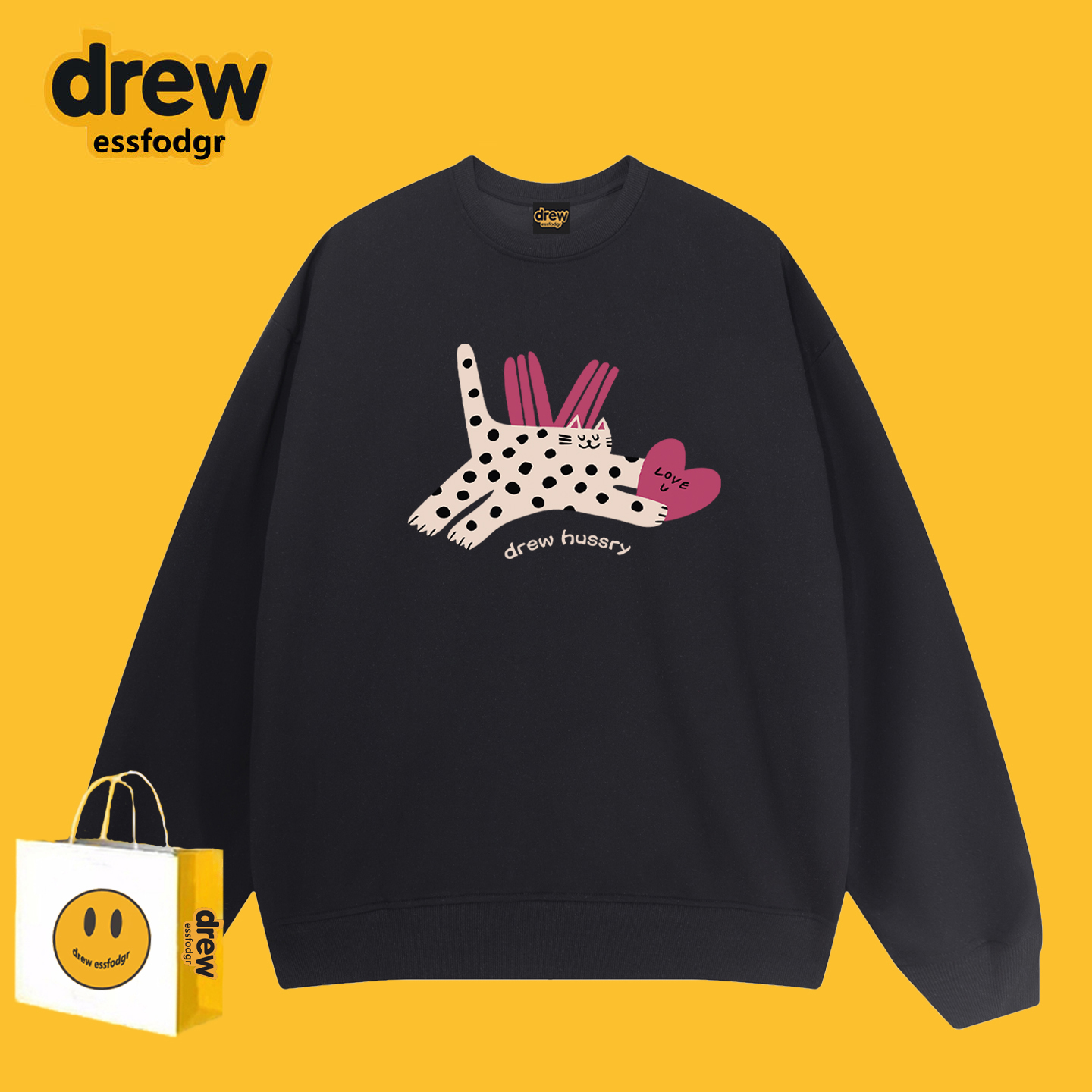 Drew虞书欣明星同款可爱猫咪卫衣