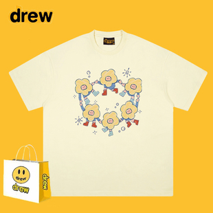 Drew明星虞书欣同款手拉手印花短袖T恤夏季美式潮牌休闲情侣上衣