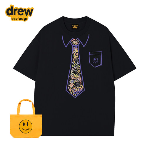 Drew美式潮牌领带印花宽松T恤