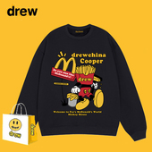 Drew美式 复古M记薯条卡通印花圆领卫衣男女情侣宽松潮牌秋冬上衣