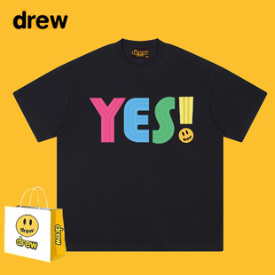 Drew美式 t恤男女休闲宽松纯棉情侣上衣夏 潮牌YES彩色字母印花短袖