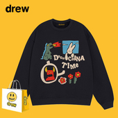Drew美式 复古涂鸦卡通印花圆领卫衣男女潮牌休闲宽松秋冬情侣上衣