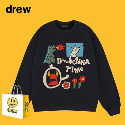 Drew美式复古涂鸦卡通印花卫衣女