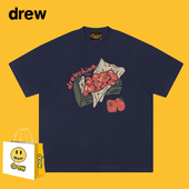 Drew美式 tee 纯棉半袖 潮牌番茄涂鸦印花短袖 T恤男女休闲宽松情侣装