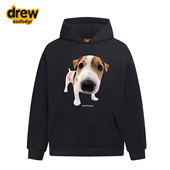Drew美式 潮牌趣味可爱小狗印花连帽卫衣男女秋冬休闲宽松情侣外套