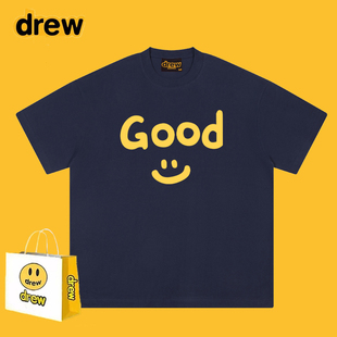 Drew美式潮牌笑脸good字母印花短袖T恤男女宽松简约情侣装上衣ins