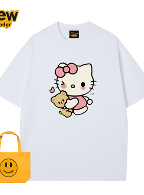 Drew美式潮牌HelloKitty猫可爱卡通印花短袖T恤男女宽松情侣半袖