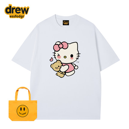 Drew美式潮牌HelloKitty猫可爱卡通印花短袖T恤男女宽松情侣半袖