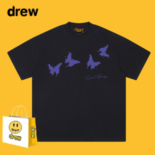 Drew美式 T恤男女宽松休闲情侣上衣ins 潮牌设计感蝴蝶印花重磅短袖