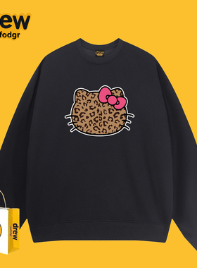 Drew美式潮牌豹纹kitt猫圆领加绒卫衣男女秋冬宽松情侣装上衣外套