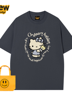 Drew金智秀明星同款Kitty猫卡通印花短袖T恤男女潮牌宽松情侣半袖