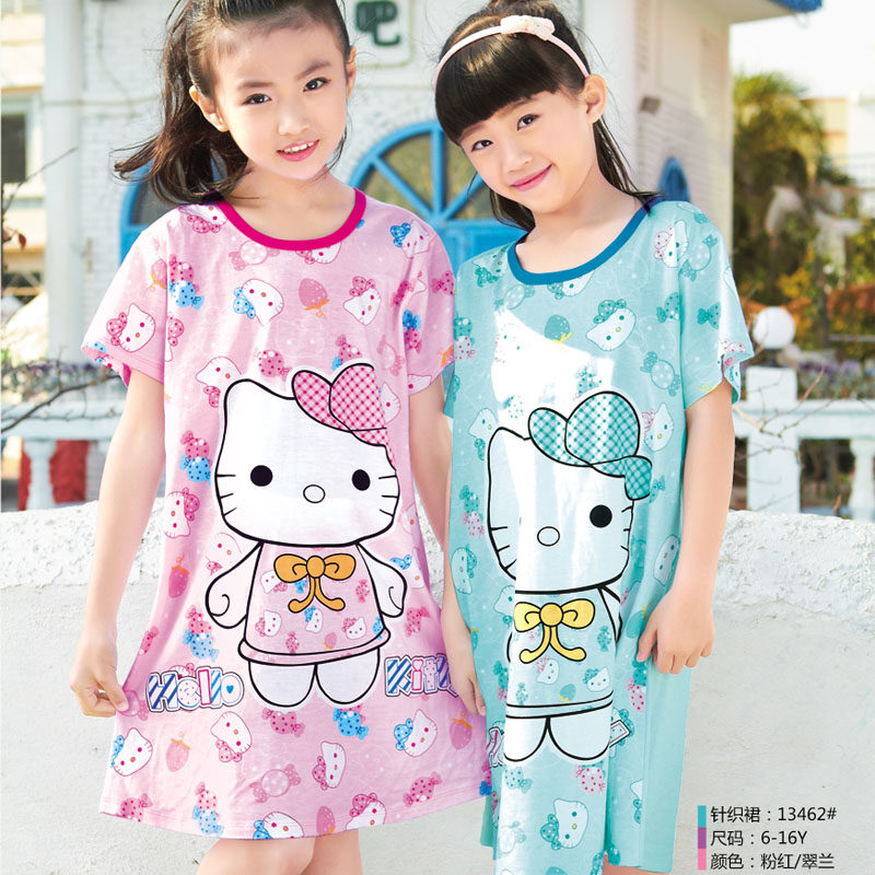 休闲睡衣儿童睡裙 KITTY卡通夏季家居服纯棉舒适短袖睡衣 5件包邮