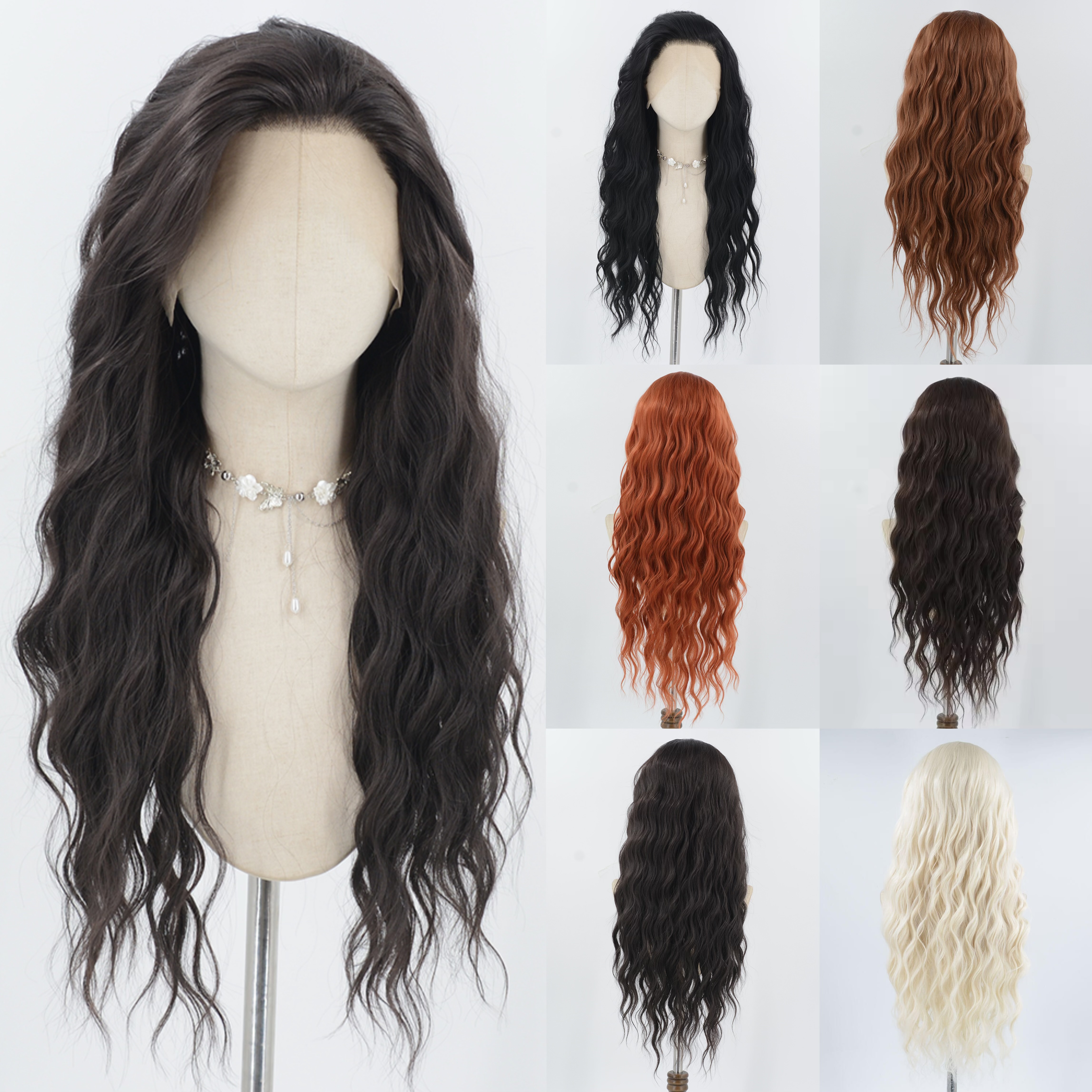 羊毛卷假发 手钩毛胚前额蕾丝高温丝手勾长卷发芭比卷