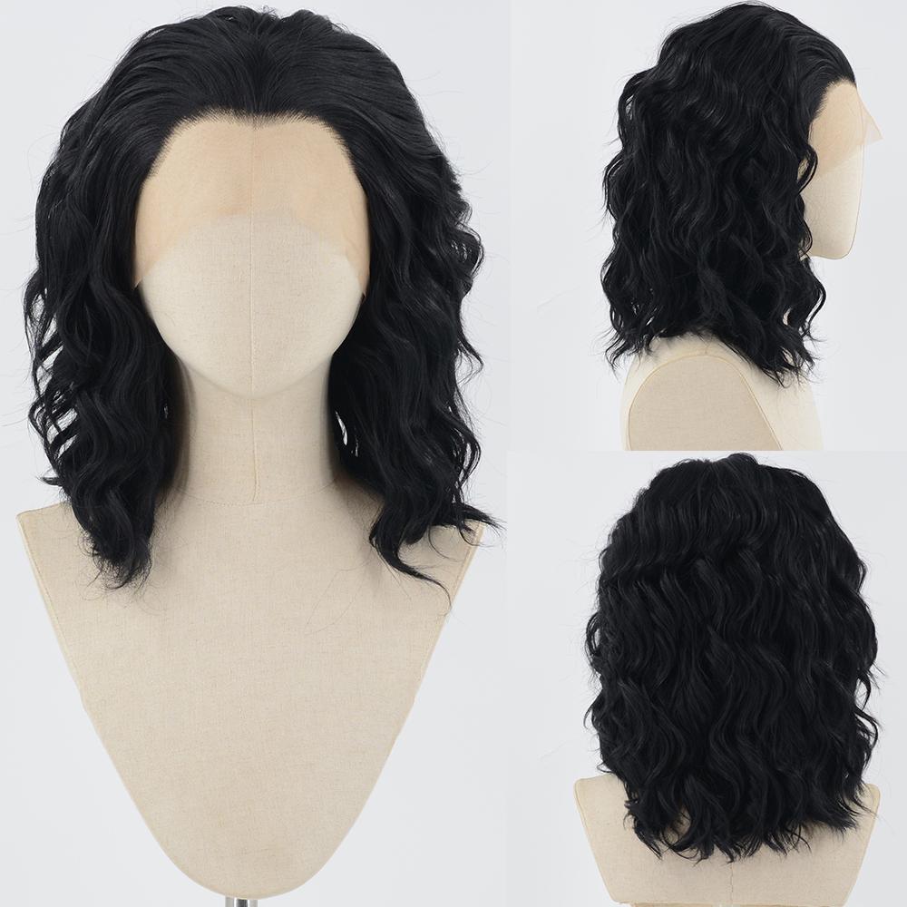 黑色短卷发手勾前蕾丝cos万用假发单尖美人尖高温丝假发哪吒