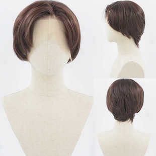 棕色前蕾丝假发毛胚COS假发角色背头短发高温丝假发套