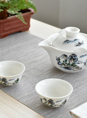 防烫盖碗茶具小套装家用三才碗大号普洱茶壶泡茶杯单个手抓壶陶瓷