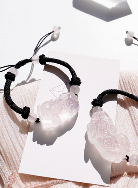 貔貅吊坠 粉水晶白水晶黑曜石项链男金曜石女情侣项链 一对纯天然