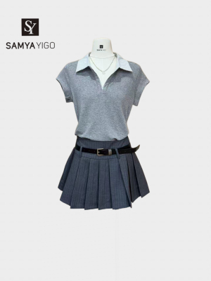 2026 SAMYA YIGO 夏季新款纯色净版短袖上衣搭配半身裙套款26172
