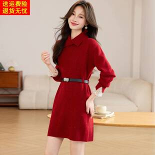 巨好看针织连衣裙女秋冬新款小个子时尚洋气包臀打底配大衣毛衣裙