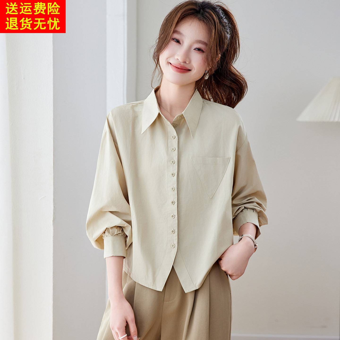 纯棉长袖衬衫女2026春装新款设计感小众独特超好看衬衣全棉上衣