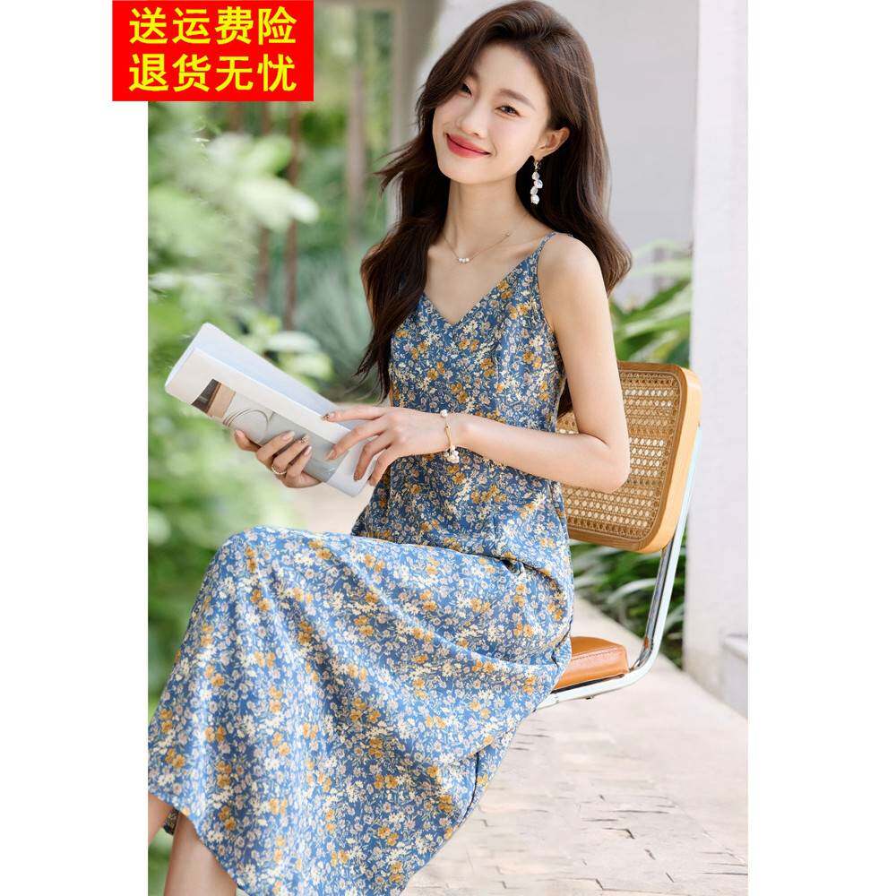 2025夏季新风格小性感假期超级美丽的花卉吊带裙底修身裙的妇女