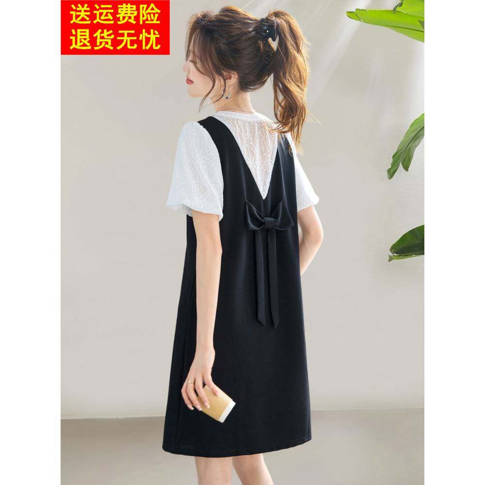2025夏季新款小假两件套休闲宽松连衣裙，显瘦女性减龄微胖盖腹裙