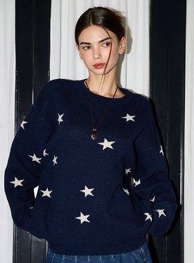 LARTIGENT 25秋季新品复古星星毛衣圆领针织衫上衣韩国代购