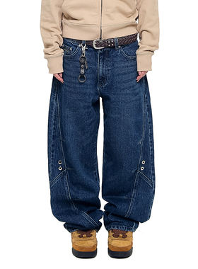 AAKAM 25秋季新品复古明线牛仔裤休闲百搭阔腿裤韩国代购