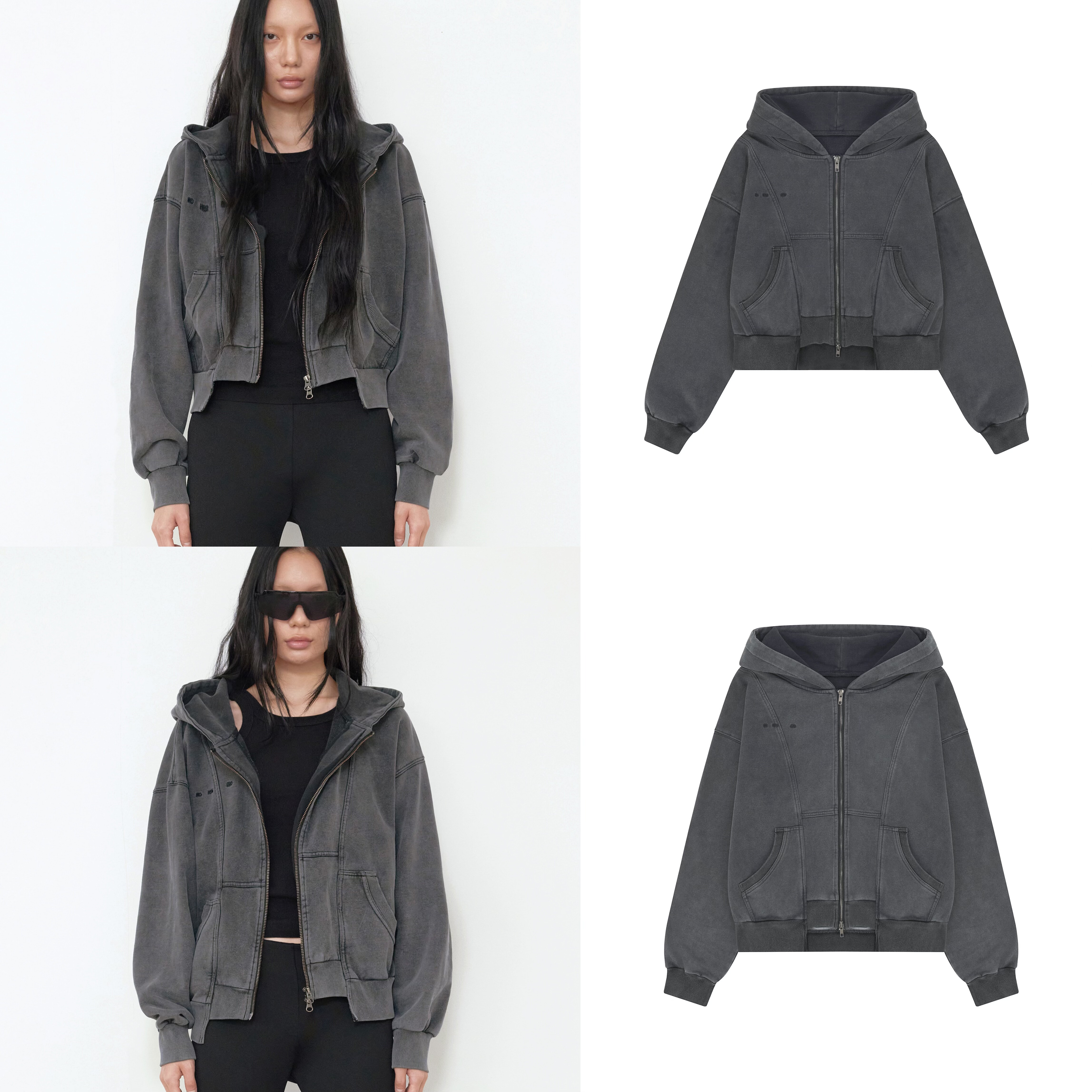 BOHEMSEO 25冬新款复古做旧水洗连帽衫百搭拉链卫衣外套韩国代购