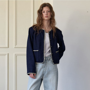 AMONG 25春季新款名媛小香风粗花呢外套复古气质上衣韩国代购