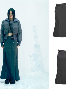 OJOS 25冬新款鱼尾修身显瘦长裙机能风双腰头个性半裙韩国代购