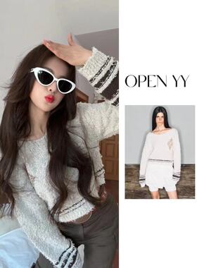 现货杨超越同款TheOpenProduct23春低圆领短款长袖针织衫毛衣韩国