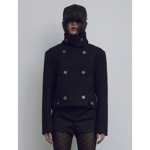 BOHEMSEO 25秋粗呢立领小香风外套毛边短裤套装韩国代购