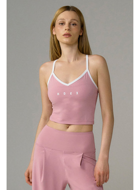 HDEX 26春新品美背交叉撞色吊带背心高腰修身直筒裤套装韩国代购