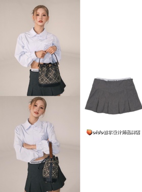 秒发asa 金玟庭赵美延同款SCULPTOR条纹假两件百褶裙韩国代购