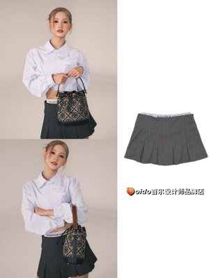 SCULPTOR条纹假两件小众百褶裙