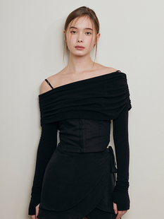 NOTYOURROSE 23秋冬新款法式高级感一字肩上衣修身打底衫韩国代购