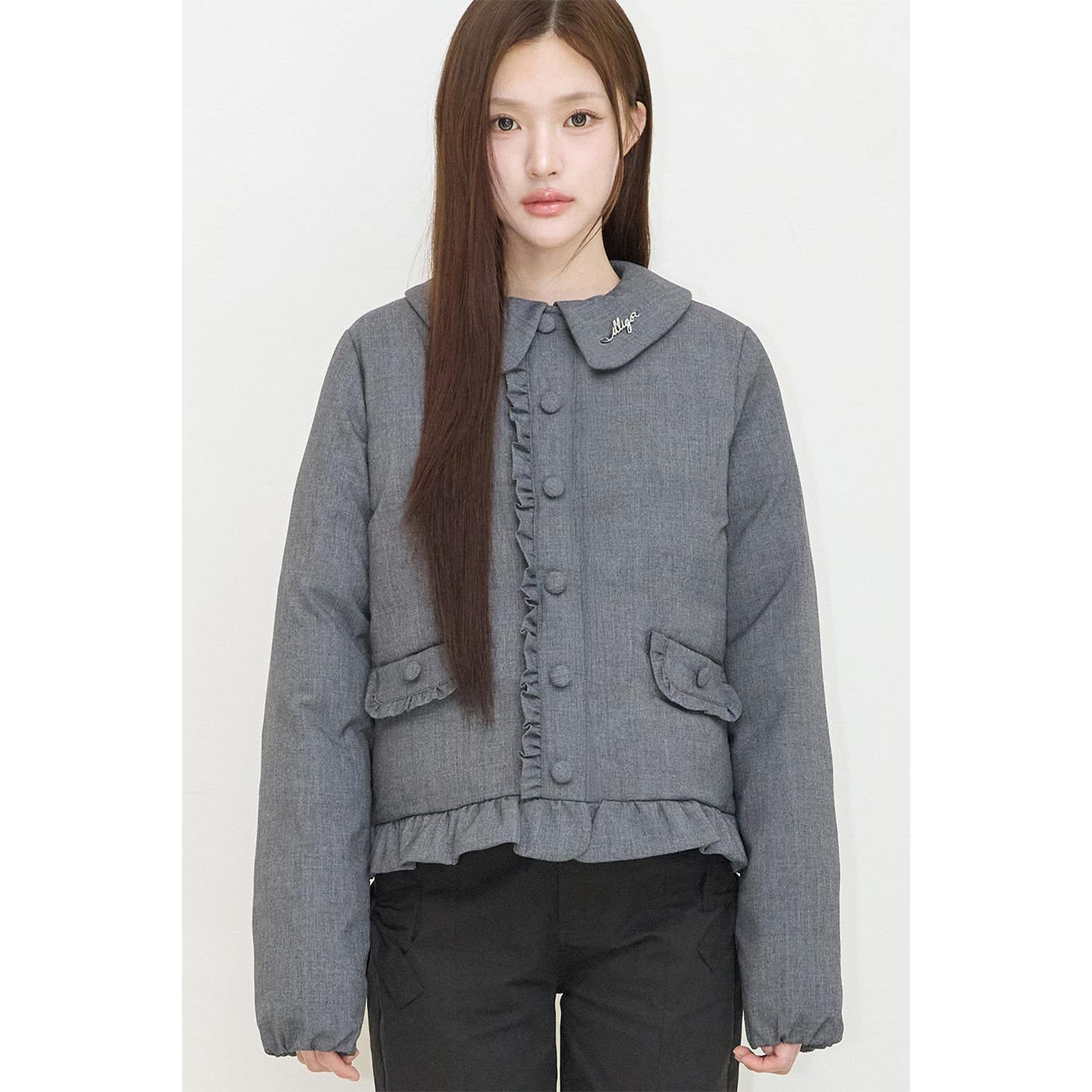 ILLIGO 26秋日系甜美娃娃领棉服女百搭荷叶边短款外套