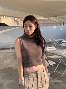 自留款秒发runningHIGH 21秋冬高领休闲纯色针织背心韩国代购