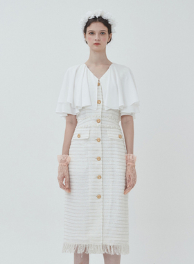 秒发ROMANCHIC 21春夏新品拼接假两件连衣裙荷叶领修身包臀裙韩国