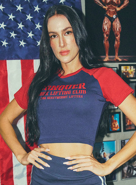 HDEX 25春夏季新品美式修身撞色插肩袖短款短袖T恤韩国代购