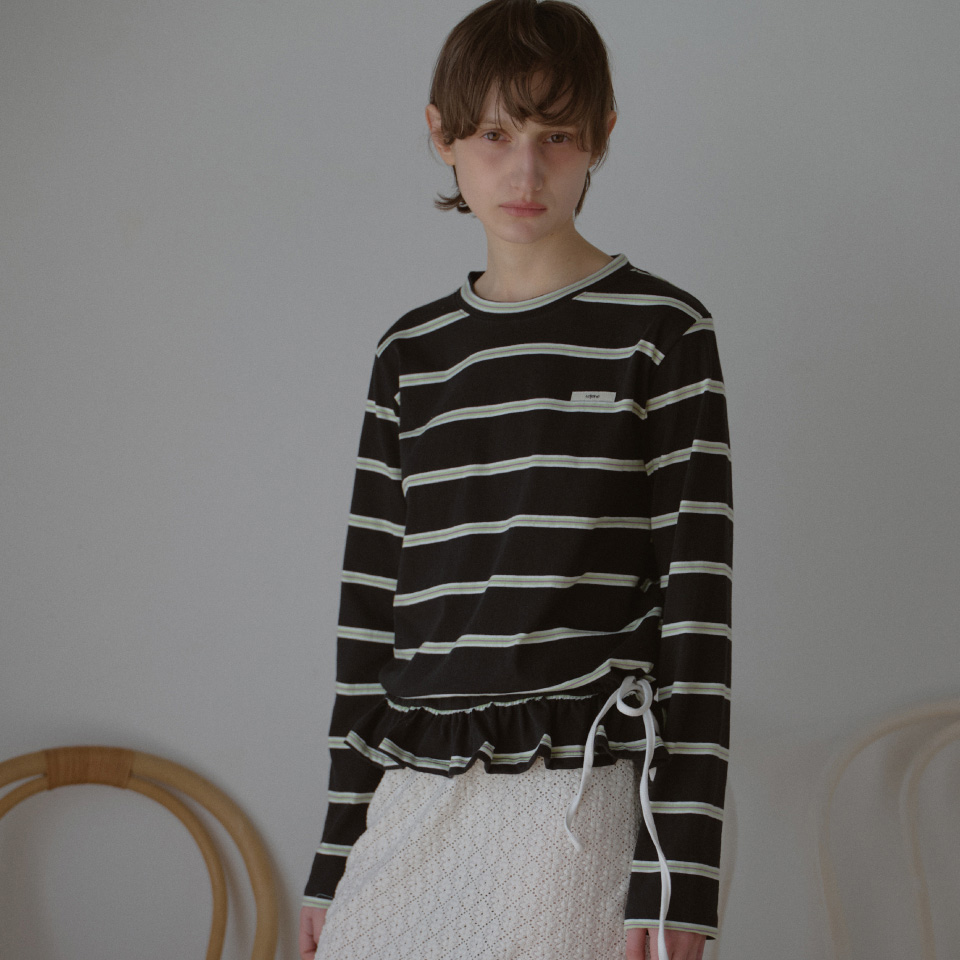 LETERIE 25春季新品宽松设计感抽绳荷叶边休闲长袖T恤韩国代购