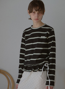 LETERIE 25春季新品宽松设计感抽绳荷叶边休闲长袖T恤韩国代购