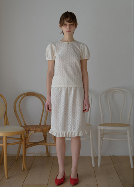 LETERIE 25春季新品镂空花朵休闲通勤短袖半身裙套装韩国代购