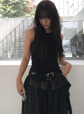 现货LCDC 25夏新品拼接荷叶边背心小众褶皱设计短款上衣韩国代购