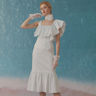 连衣裙 清新不对称花边鱼尾无袖 秒发ROMANCHIC 2020春夏韩国代购
